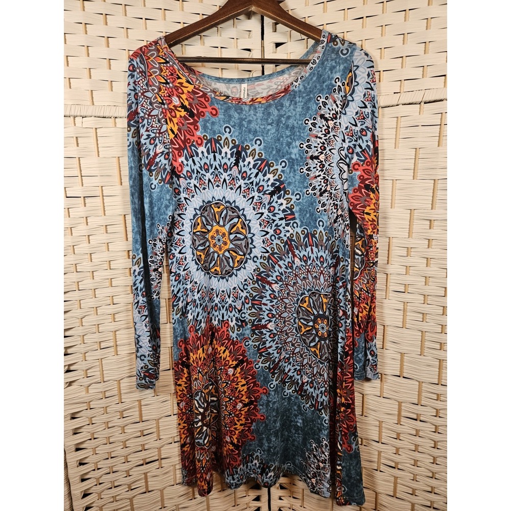 Popyoung Womens Medium Multicolor Geometric Dress Boho Artsy
